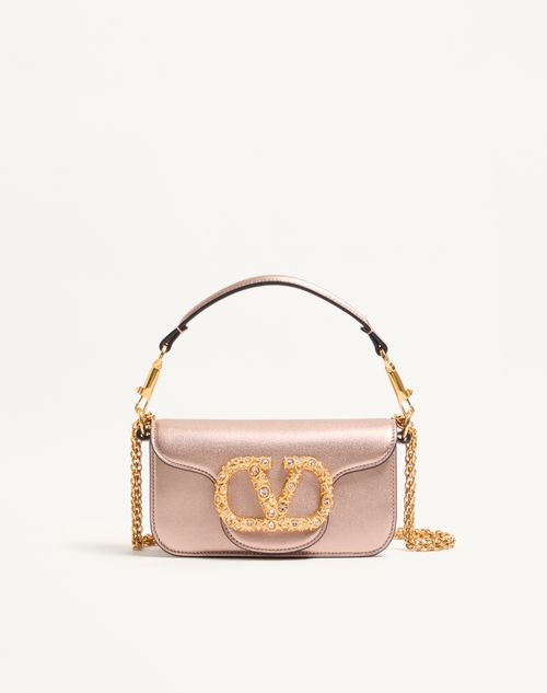 Valentino Garavani - Valentino Garavani Locò Small Shoulder Bag In Laminated Calfskin With Jewel Logo - Rose Cannelle - Woman - Shoulder Bags